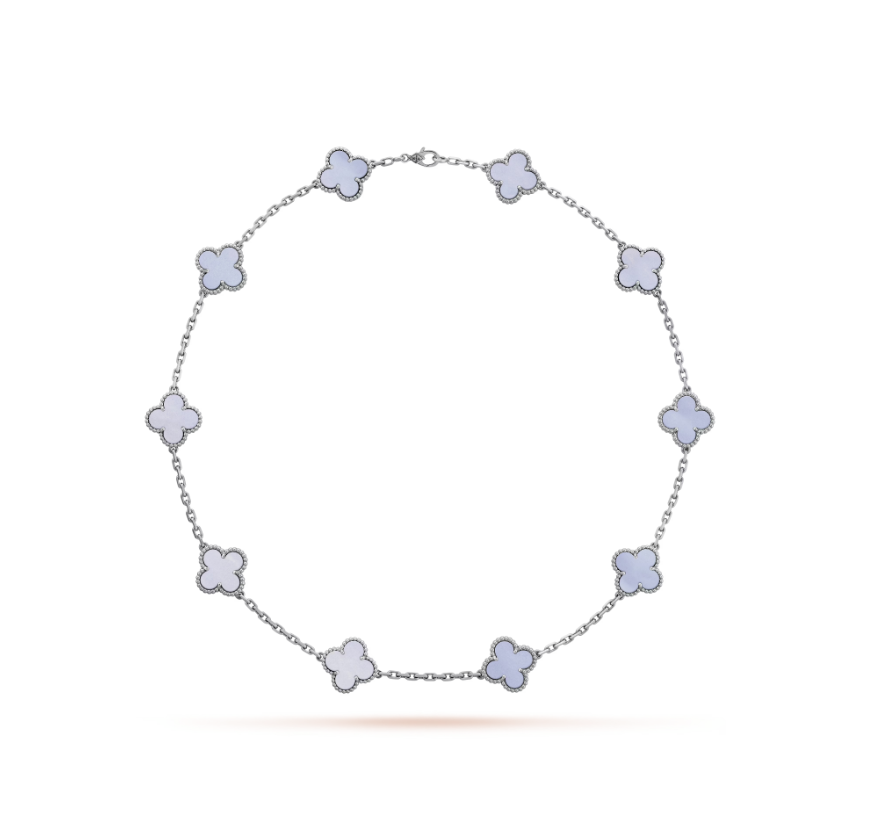 Van Cleef & Arpels CLOVER 10 MOTIF SILVER CHALCEDONY NECKLACE