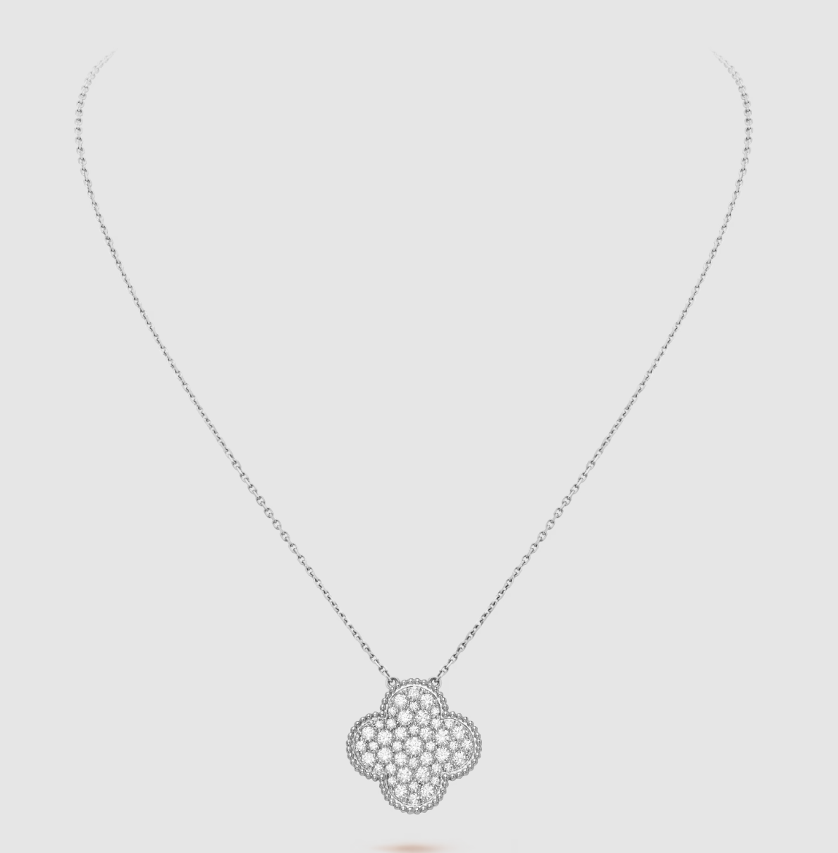 Van Cleef & Arpels CLOVER LARGE PENDANT DIAMOND PAVED SILVER NECKLACE