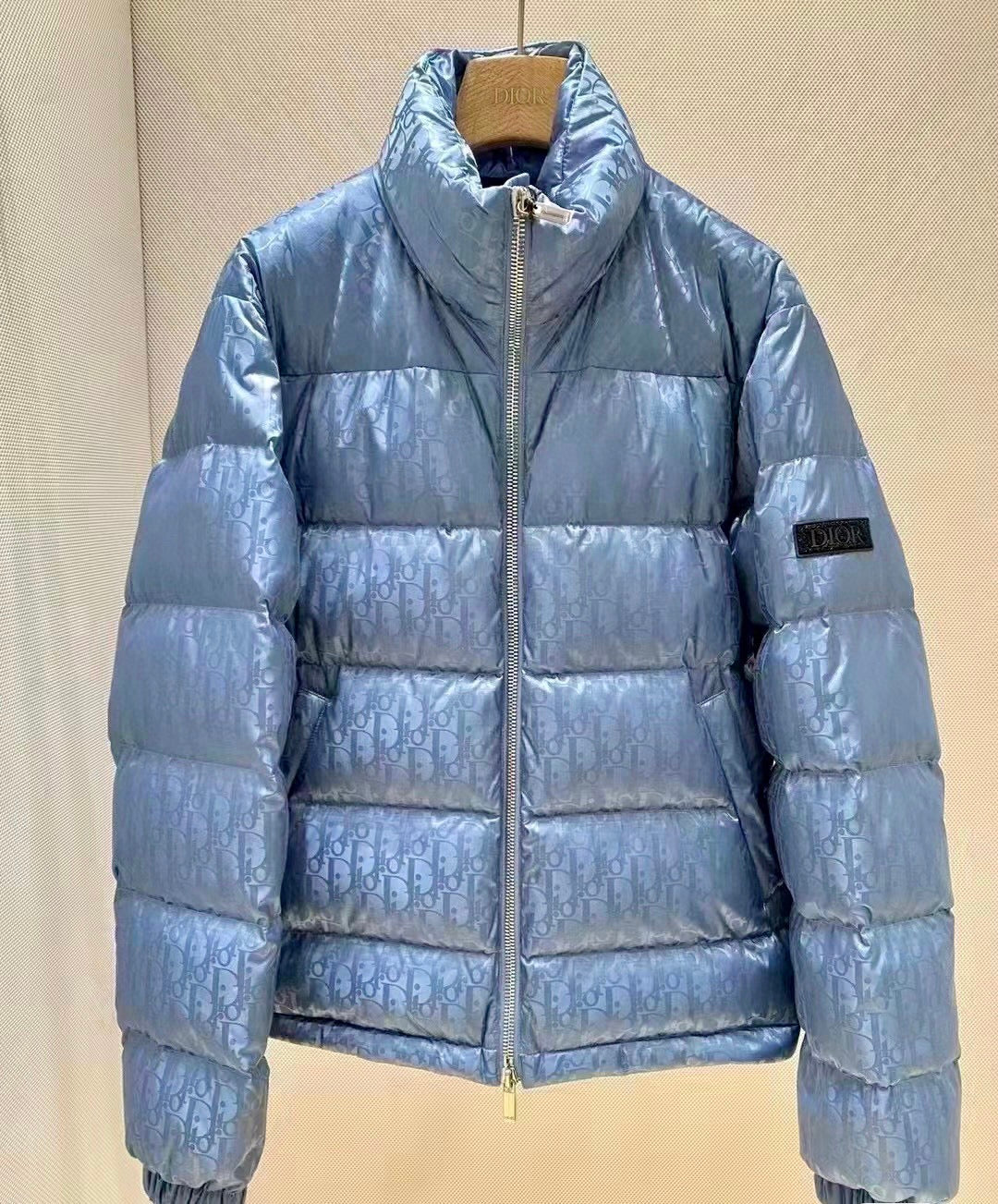 GUCCI Dior Oblique Down Jacket Blue Jacquard Fabric