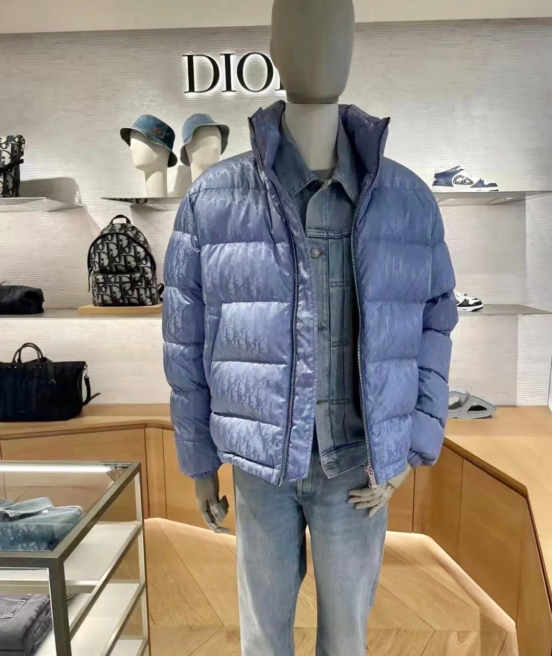 GUCCI Dior Oblique Down Jacket Blue Jacquard Fabric