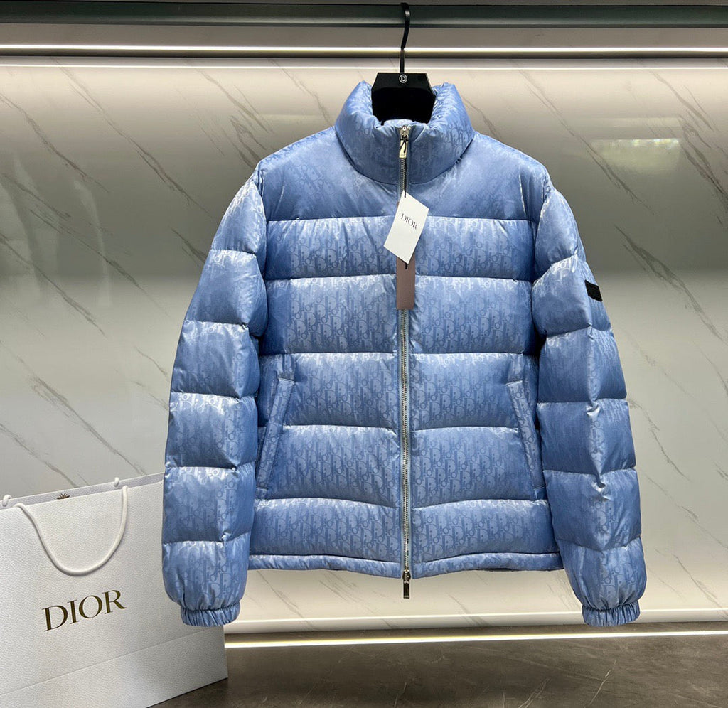GUCCI Dior Oblique Down Jacket Blue Jacquard Fabric