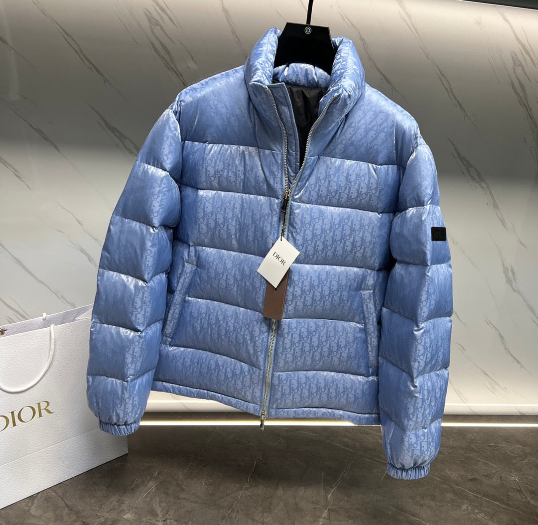 GUCCI Dior Oblique Down Jacket Blue Jacquard Fabric