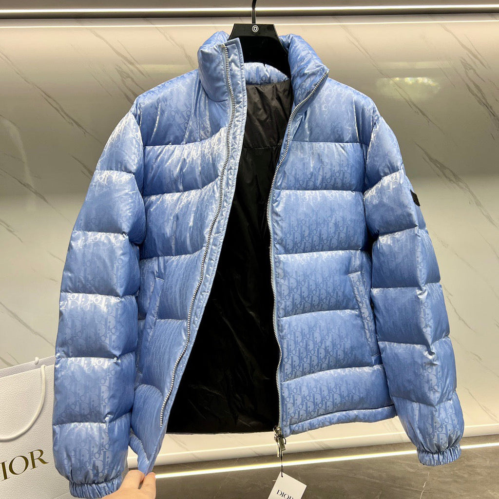 GUCCI Dior Oblique Down Jacket Blue Jacquard Fabric