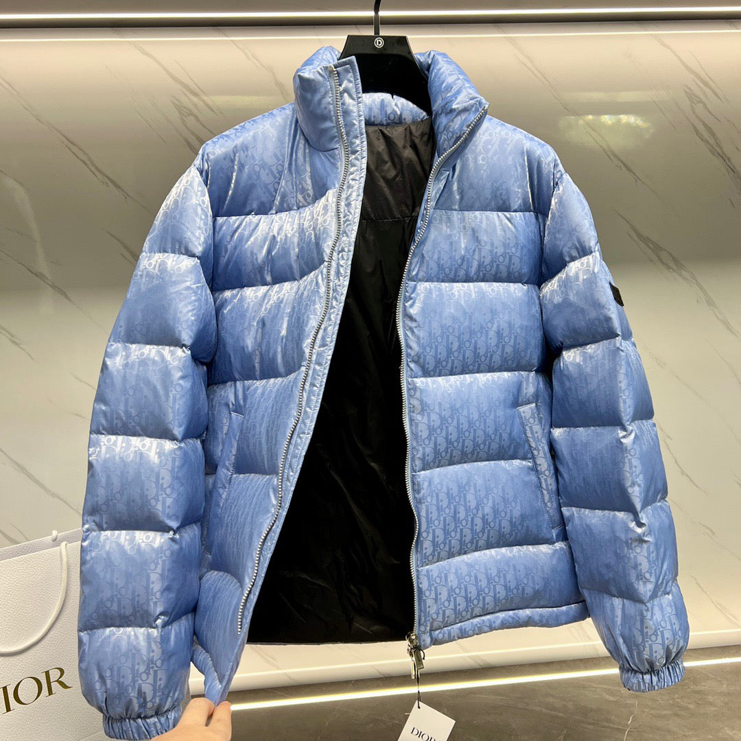 GUCCI Dior Oblique Down Jacket Blue Jacquard Fabric