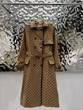GUCCI -JACQUARD COTTON-BLEND CANVAS TRENCH COAT WITH LEATHER TRIM