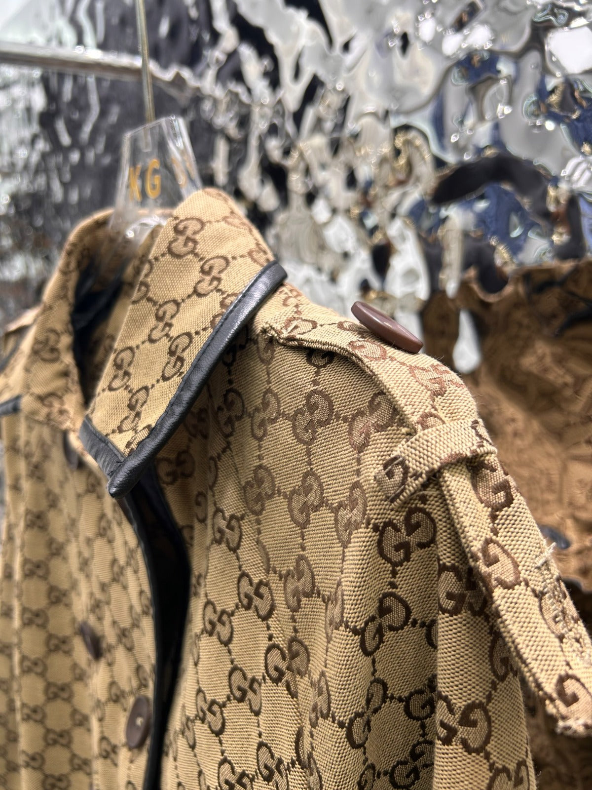 GUCCI -JACQUARD COTTON-BLEND CANVAS TRENCH COAT WITH LEATHER TRIM