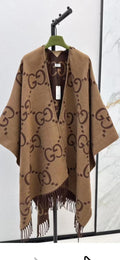 GUCCI REVERSIBLE JUMBO CASHMERE CAPE IN BROWN