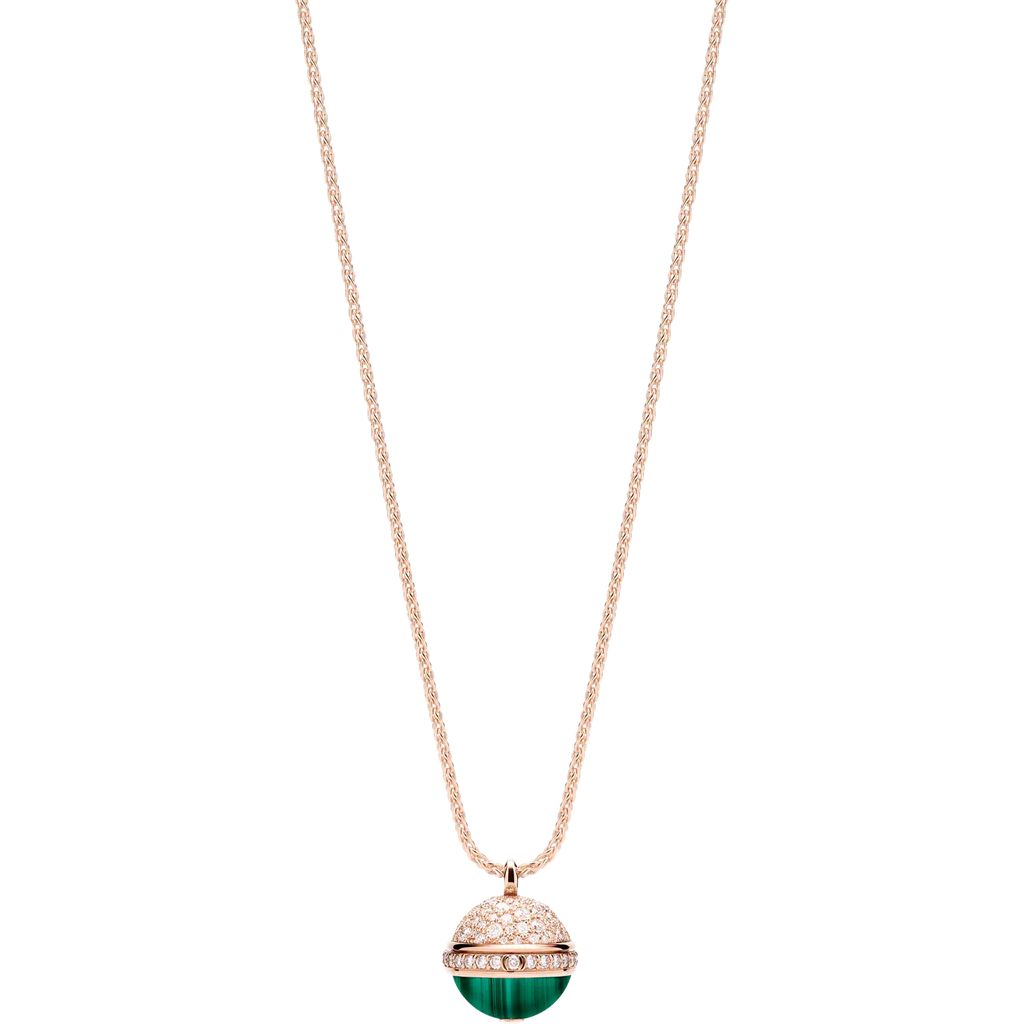 POSSEISSION DIAMOND PINK GOLD MALACHITE NECKLACE