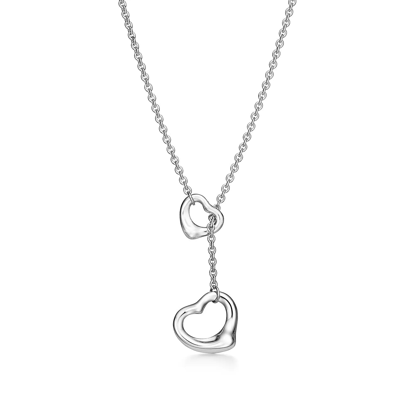 TIFFANY OPEN HEART LARIAT NECKLACE SILVER