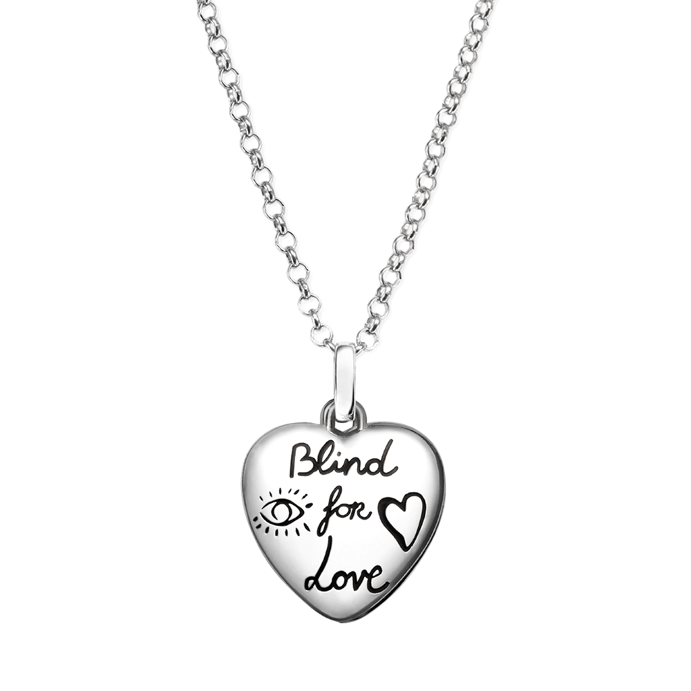 GUCCI BLIND FOR LOVE STERLING SILVER HEART PENDANT NECKLACE