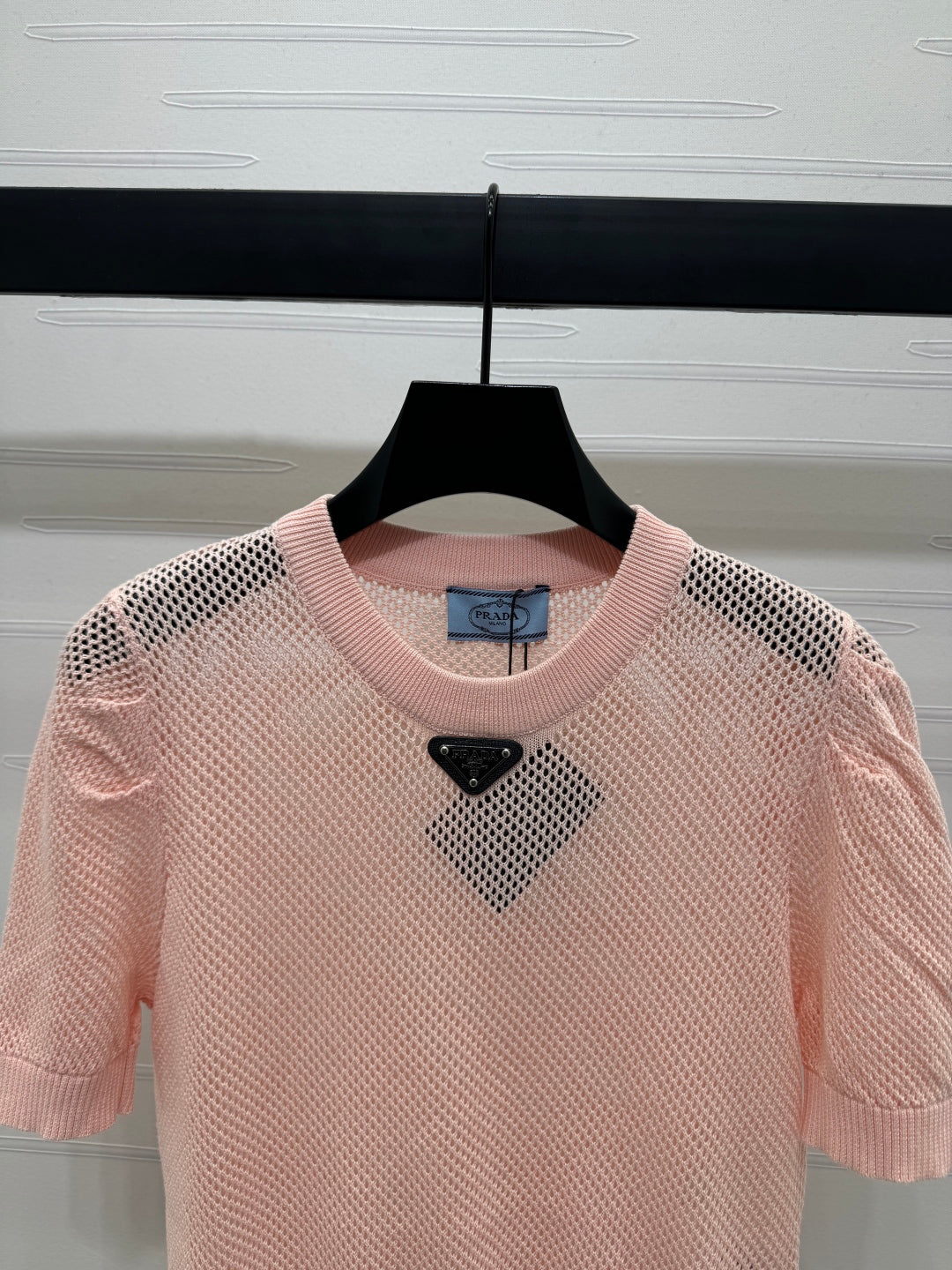 PRADA D 25S HOLLOW KNIT SHORT SLEEVE TOP 264136