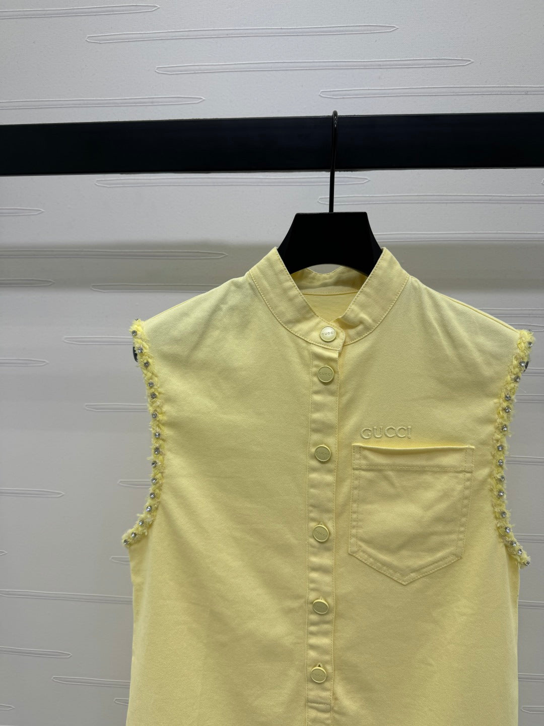 GUCCI SLEEVELESS DENIM TOP WITH STAND COLLAR
