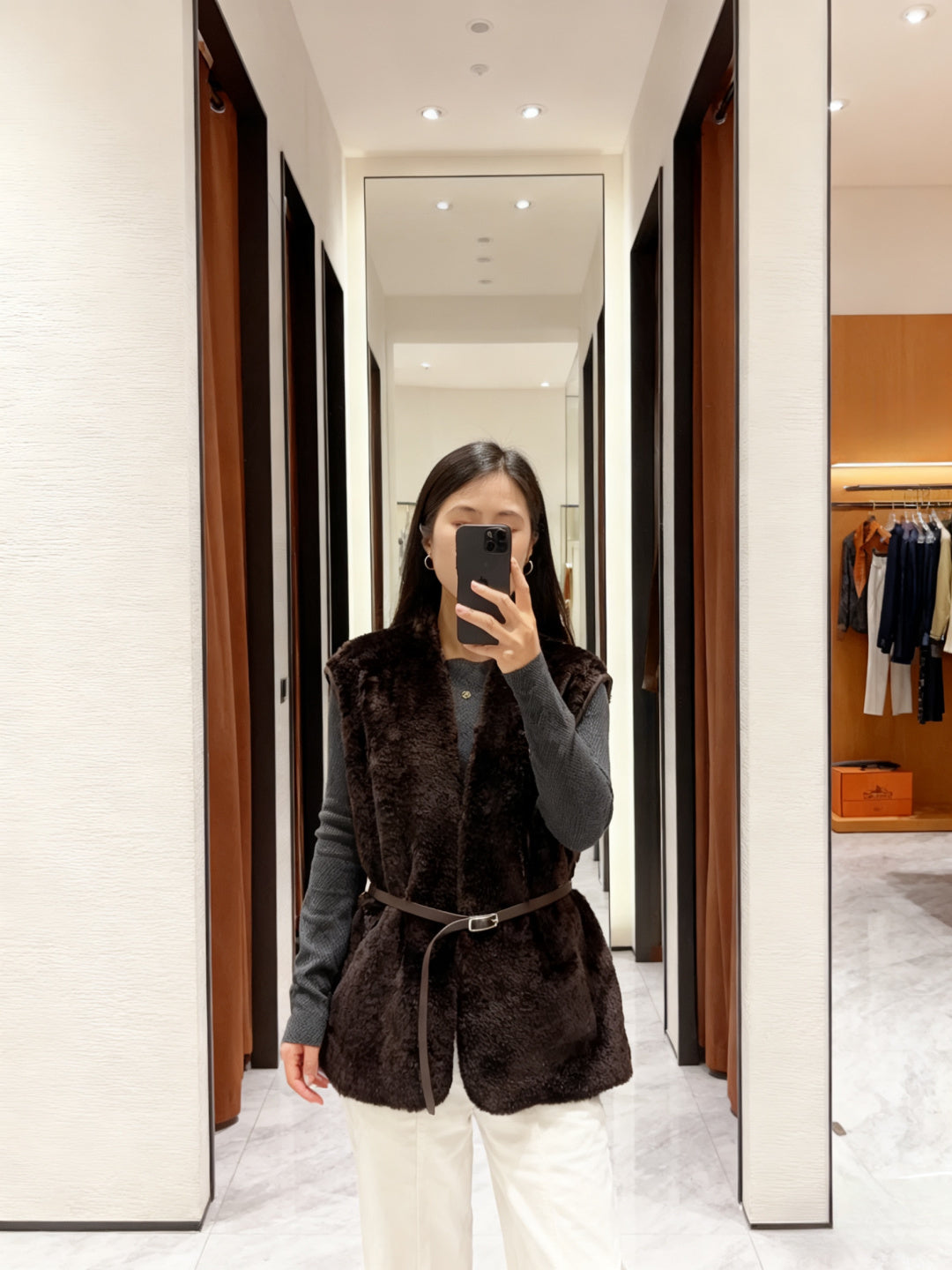 HERMES 25S SHEARLING VEST 375