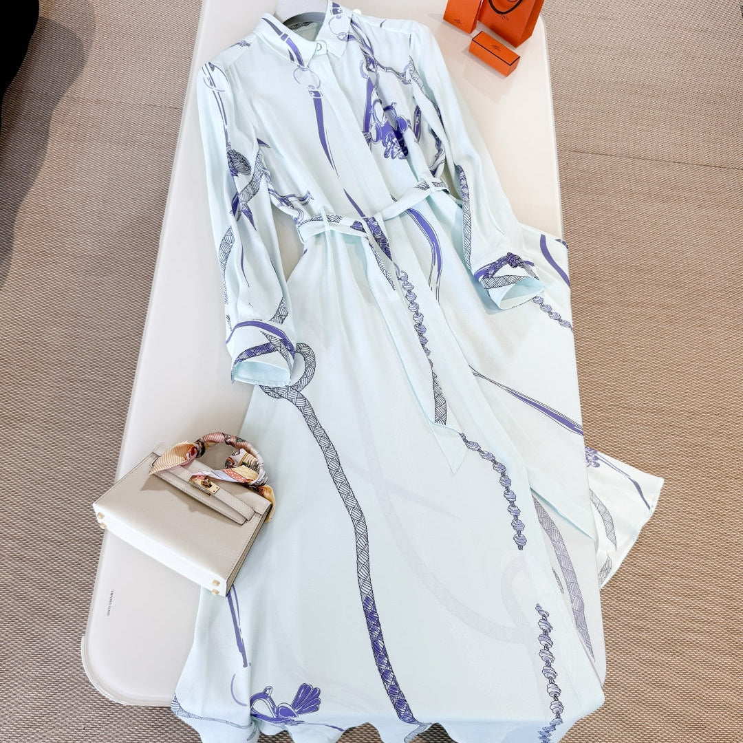 HERMES HERMES 25S LONG SILK DRESS 259