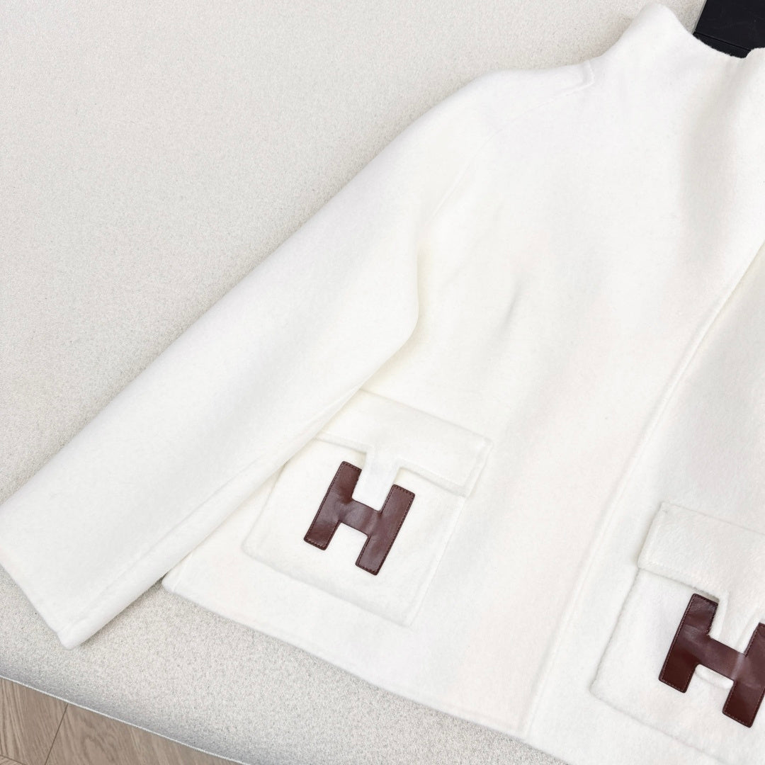 HERMES 25S DOUBLE-FACED WOOL STAND-COLLAR COAT 188