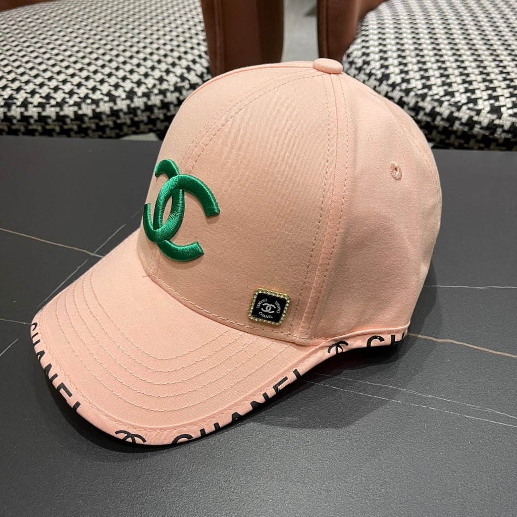 CHANEL BASEBALL HAT PINK WITH LETTERING TRIM 672536