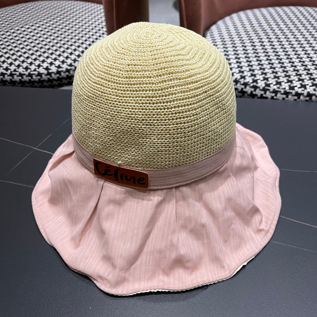 CELINE WIDE BRIM HAT MODEL 651947 IN PINK MESH FABRIC