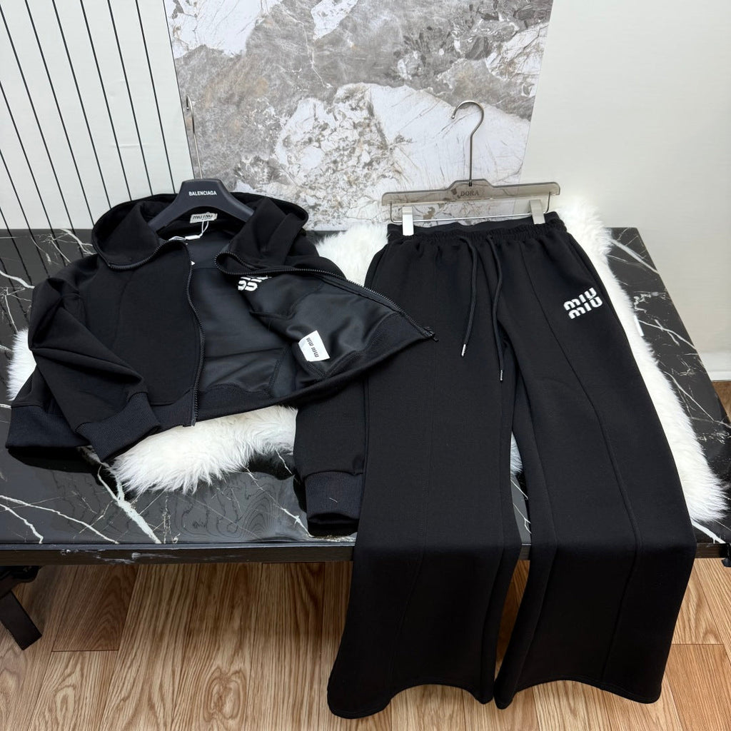 MIUMIU FLEECE TOP AND FLARED PANTS SET STYLE 217