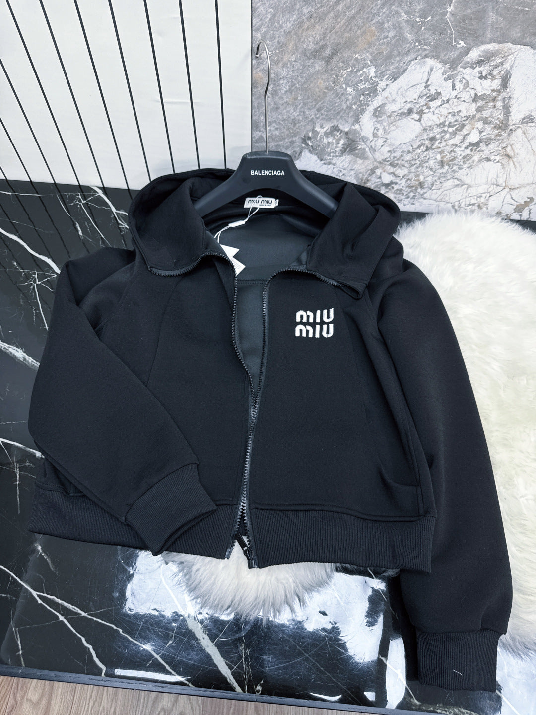 MIUMIU FLEECE TOP AND FLARED PANTS SET STYLE 217