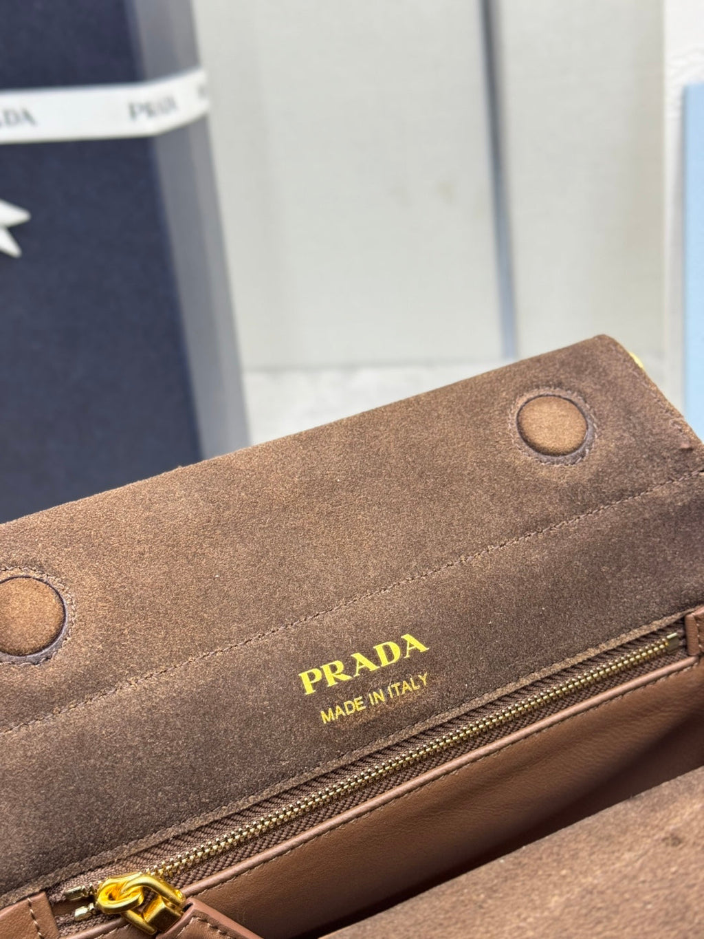 PRADA 25S ENCHAINE MINI BAG 22 IN CARAMEL BROWN SUEDE GOLD HARDWRE