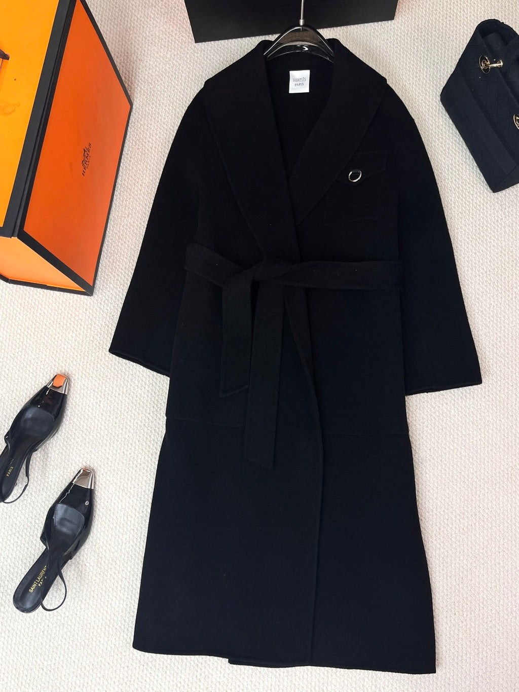 HERMES 25S LAPEL-COLLAR CASERE COAT 210