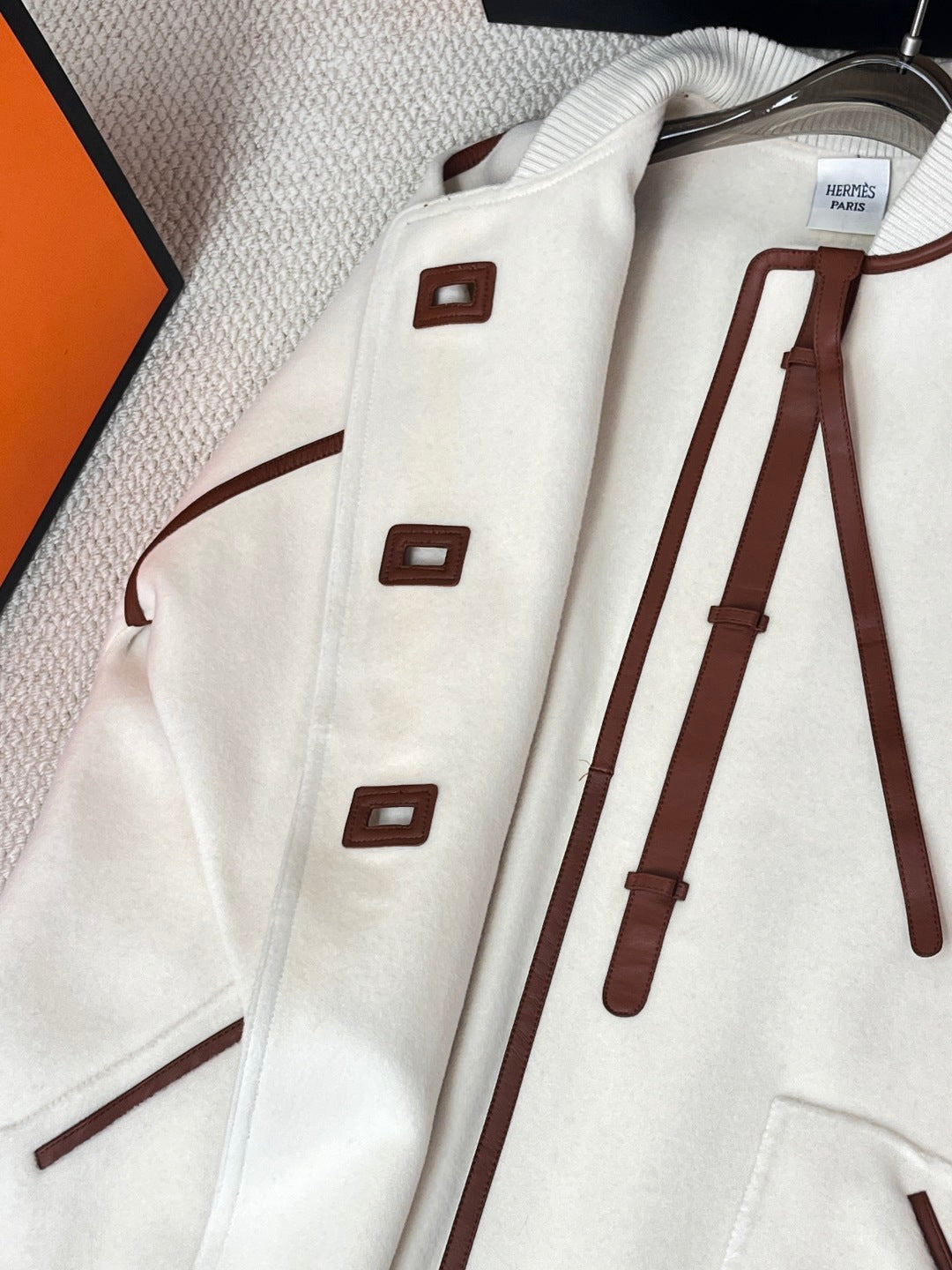 HERMES 25S CASERE COAT WITH LEATHER BUTTONS 204