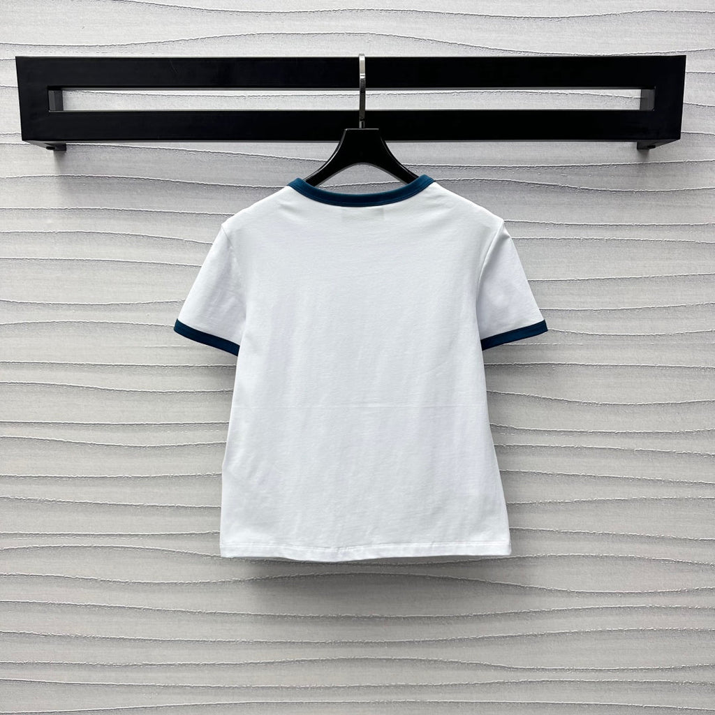 GUCCI White Blue Cotton Jersey T-shirt With Print