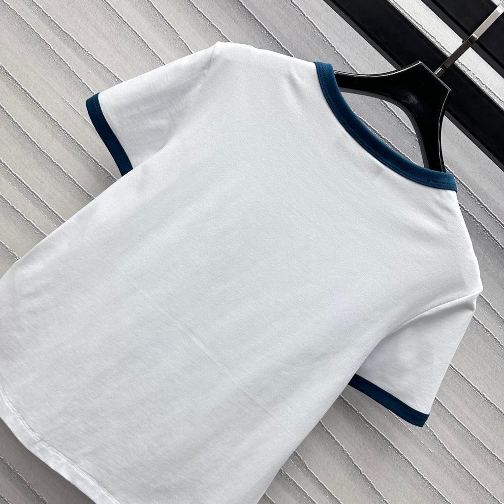 GUCCI White Blue Cotton Jersey T-shirt With Print
