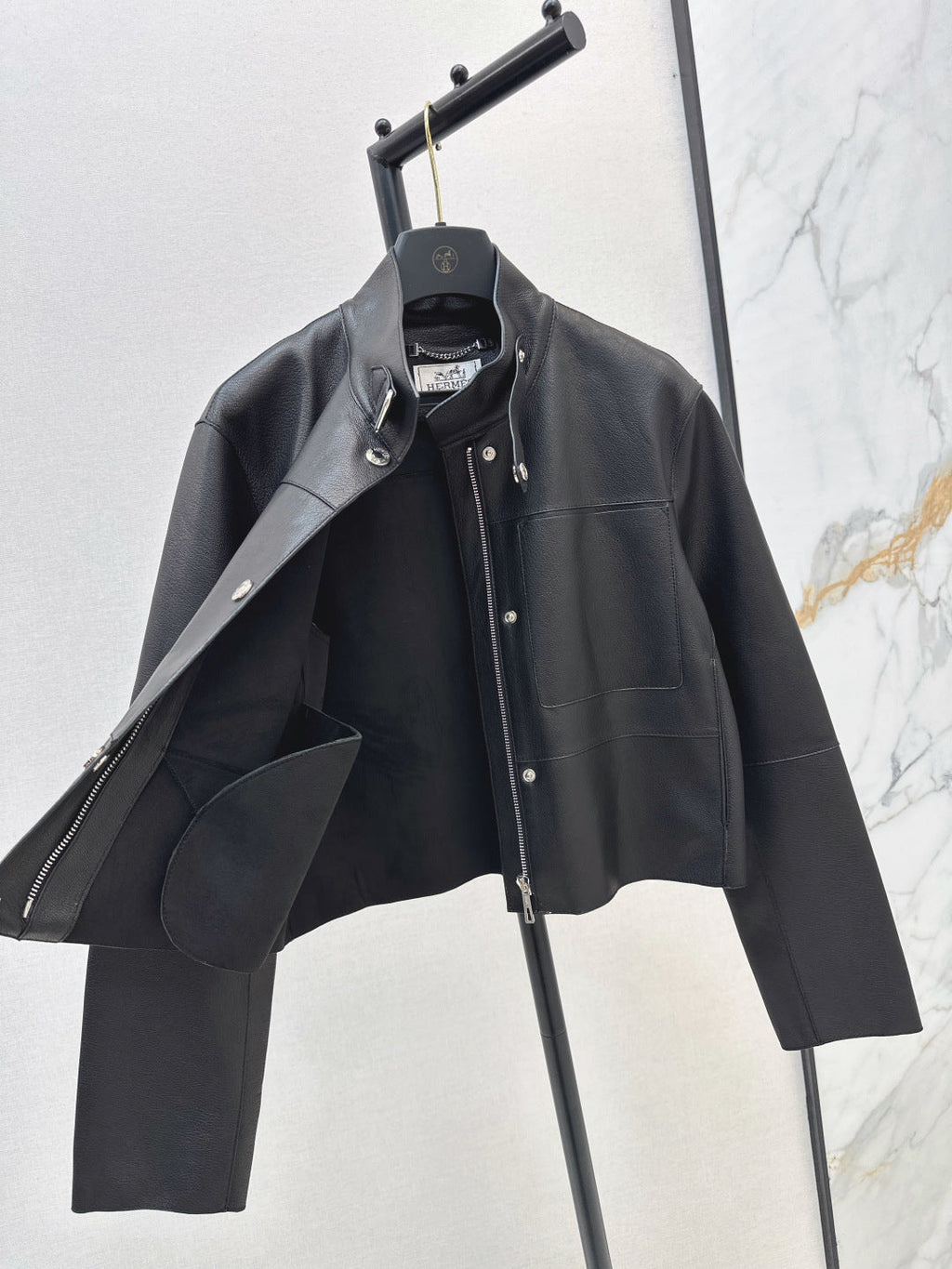 HERMES 25S STAND-COLLAR LEATHER JACKET 454