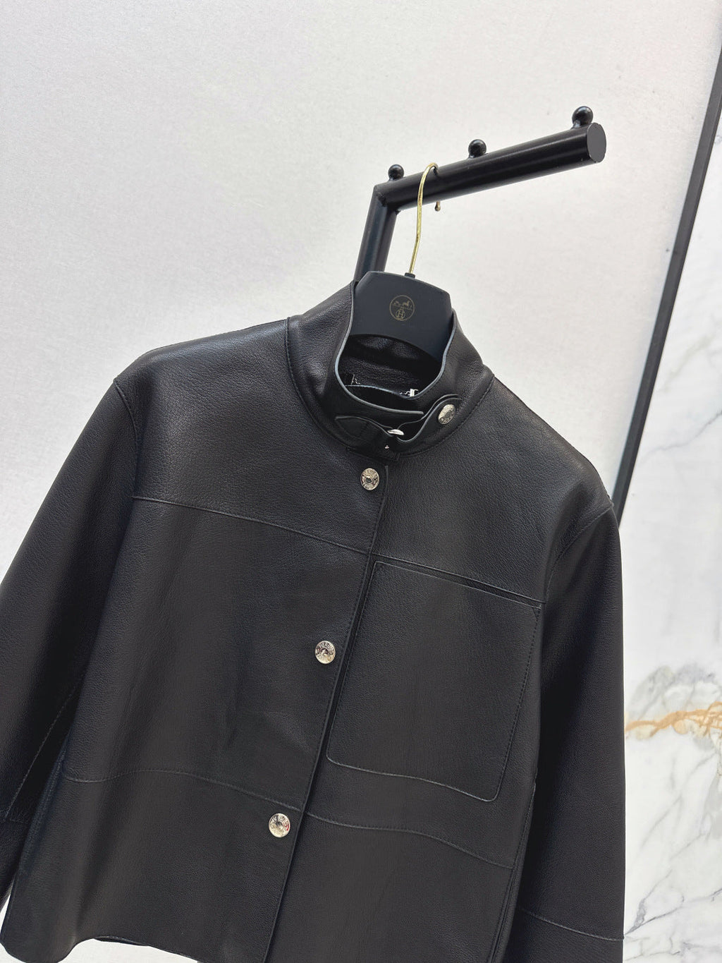 HERMES 25S STAND-COLLAR LEATHER JACKET 454
