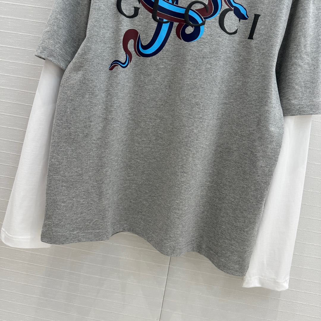 GUCCI Gucci 25 Printed Long-sleeved T-shirt Gray Cotton