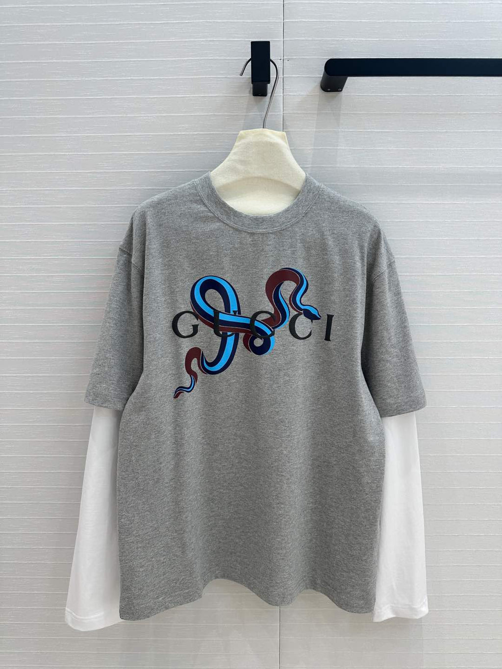 GUCCI Gucci 25 Printed Long-sleeved T-shirt Gray Cotton