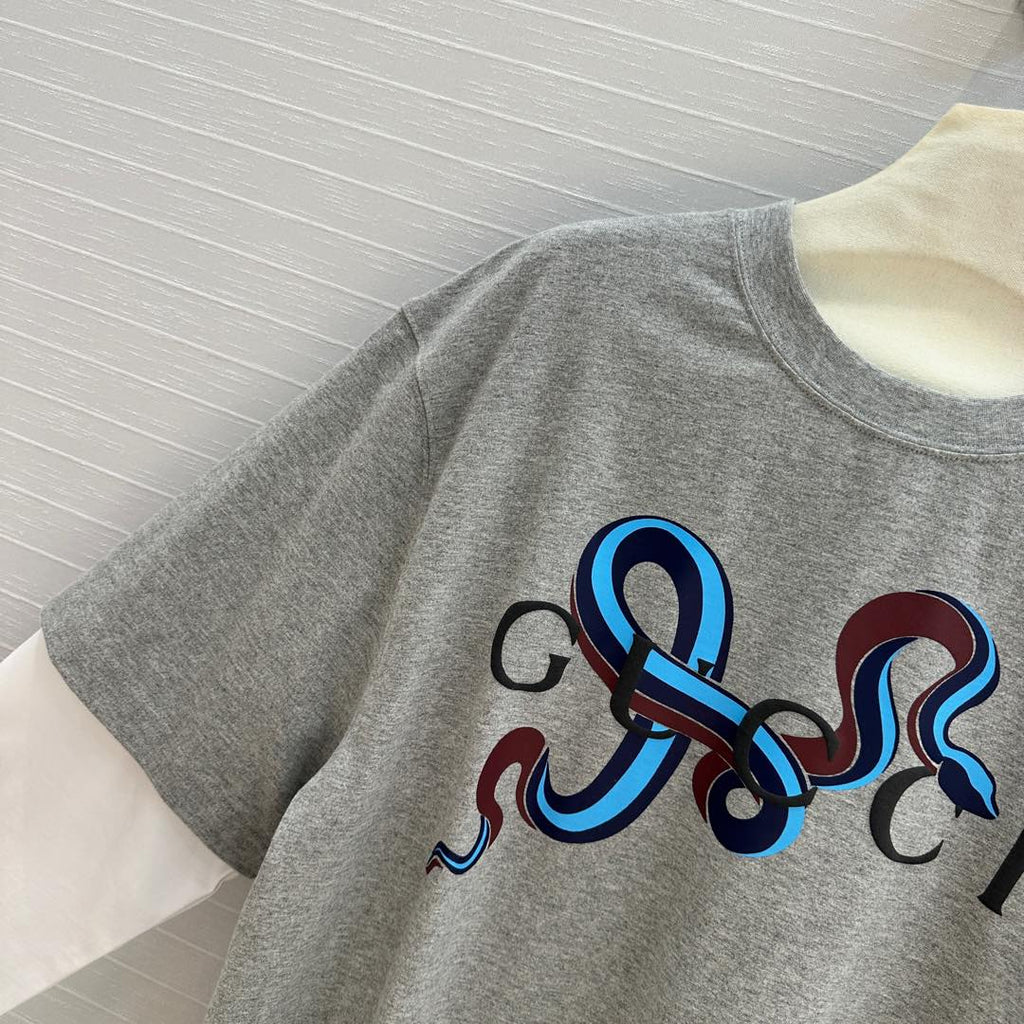 GUCCI Gucci 25 Printed Long-sleeved T-shirt Gray Cotton