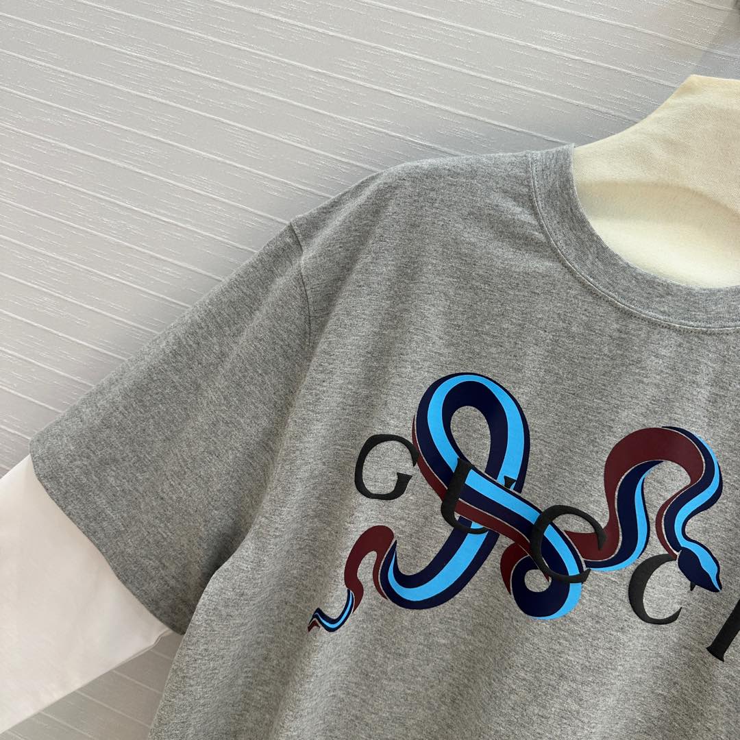 GUCCI Gucci 25 Printed Long-sleeved T-shirt Gray Cotton