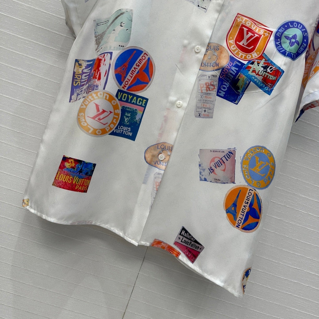 LOUIS VUITTON LV SHORT-SLEEVE PRINTED SILK BLOUSE 268226