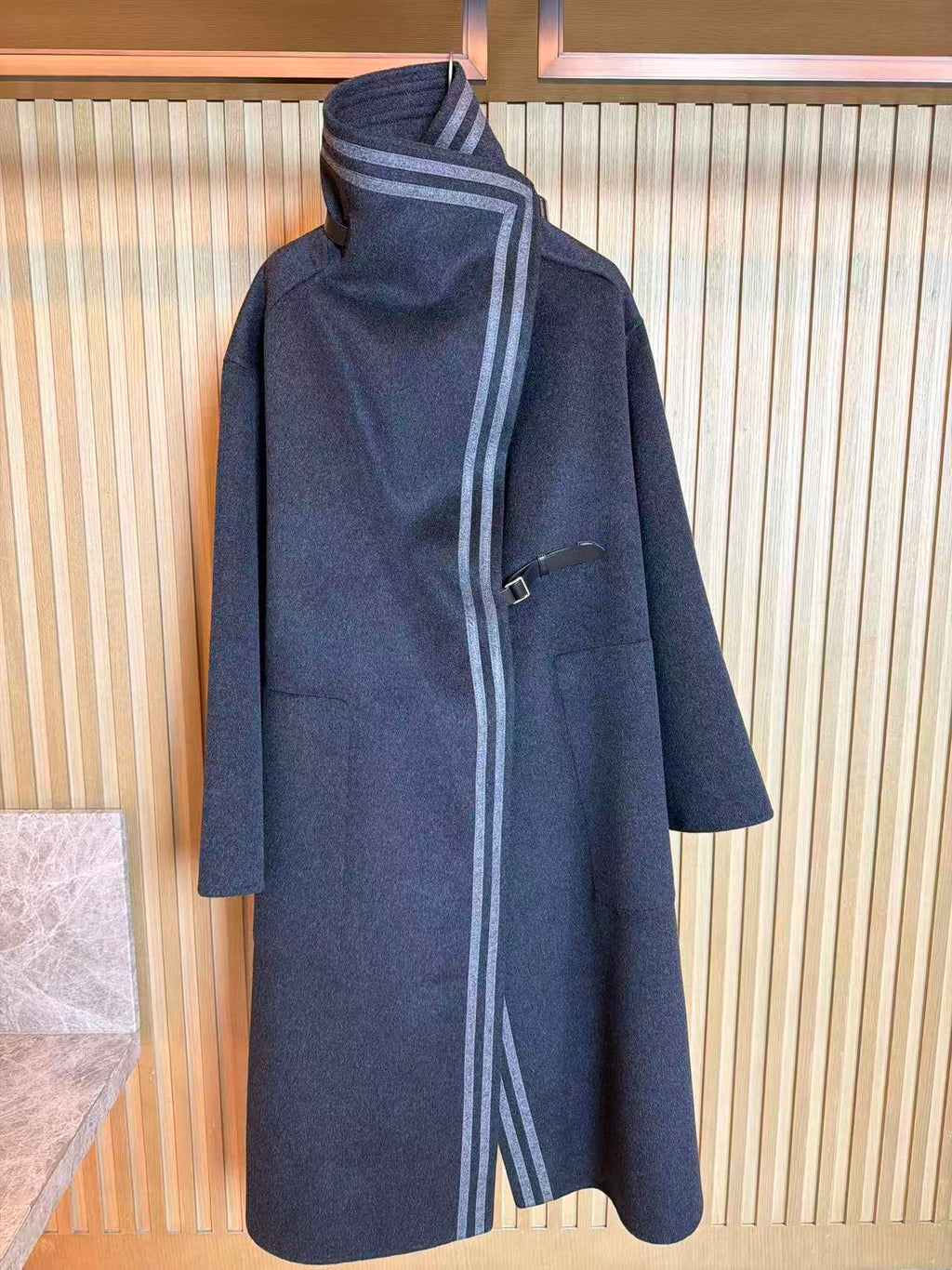 HERMES 25S LONG STAND-COLLAR CASERE COAT 317