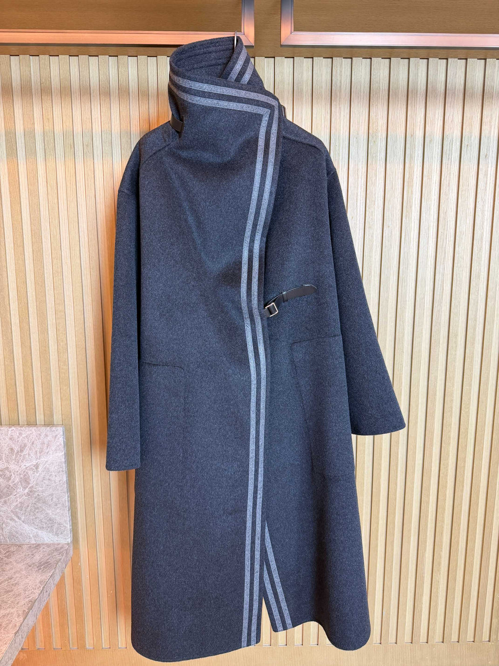 HERMES 25S LONG STAND-COLLAR CASERE COAT 317
