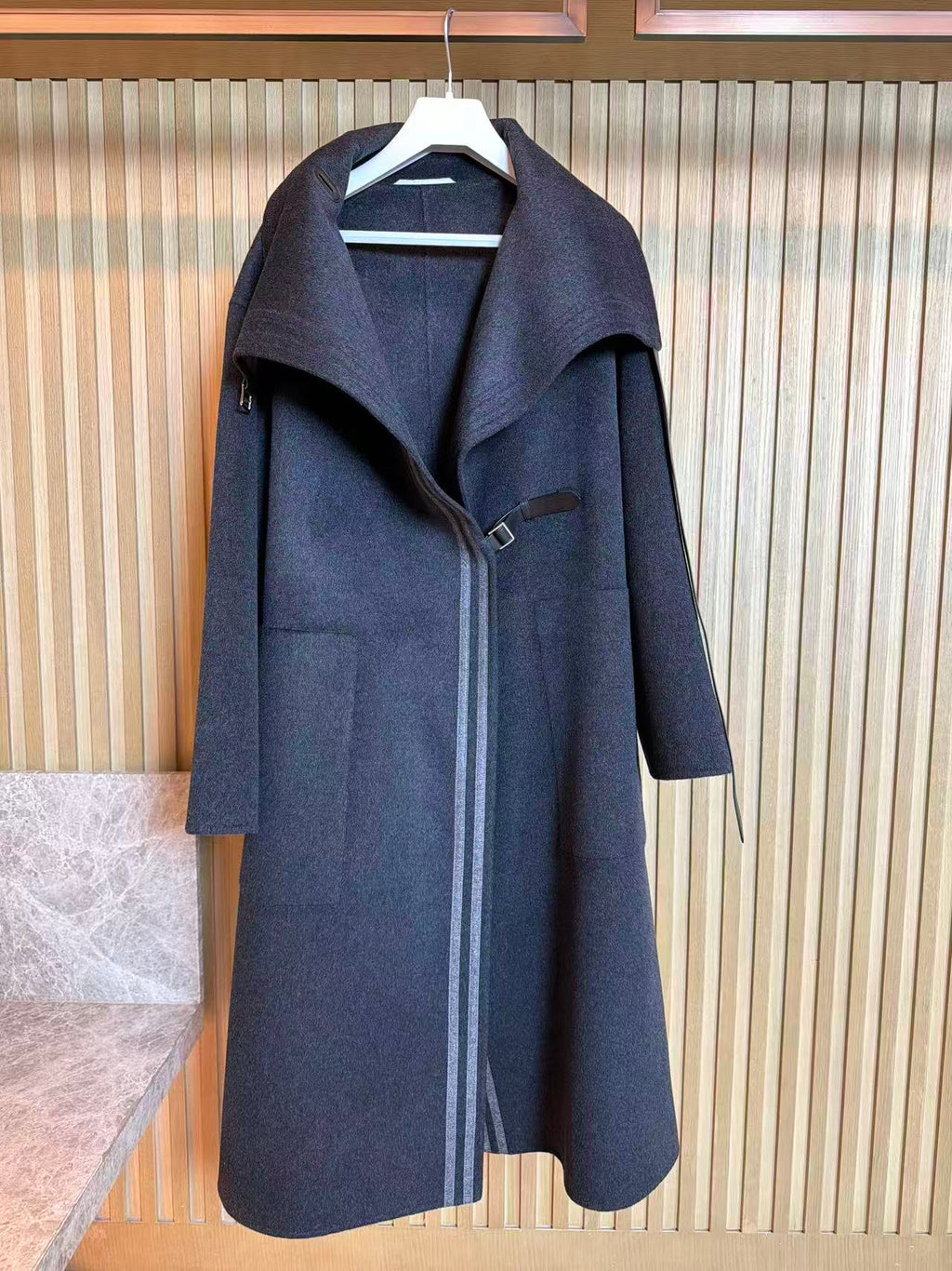 HERMES 25S LONG STAND-COLLAR CASERE COAT 317