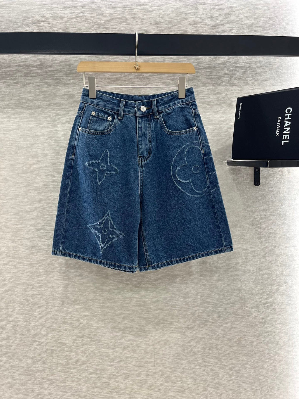 LOUIS VUITTON LV HIGH-WAIST LASER-CUT DENIM SHORTS