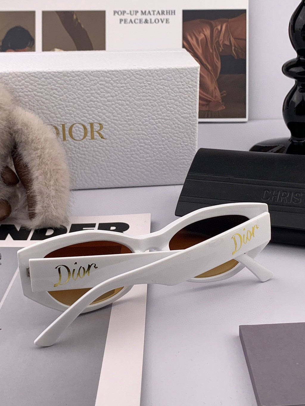 DIOR MONTAIGNE SUNGLASS D8620 IN WHITE ACETATE BROWN LENSES