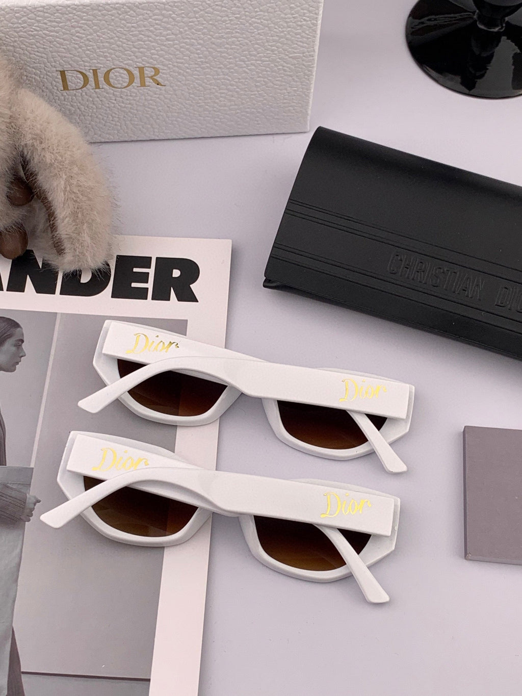 DIOR MONTAIGNE SUNGLASS D8620 IN WHITE ACETATE BROWN LENSES