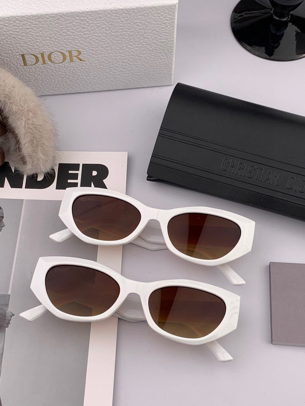 DIOR MONTAIGNE SUNGLASS D8620 IN WHITE ACETATE BROWN LENSES