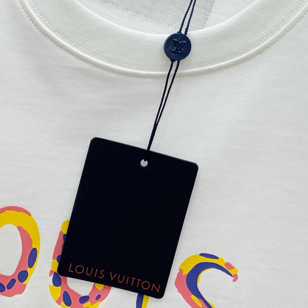 LOUIS VUITTON LV T-SHIRT COLORFUL LOGO IN WHITE COTTON 238876