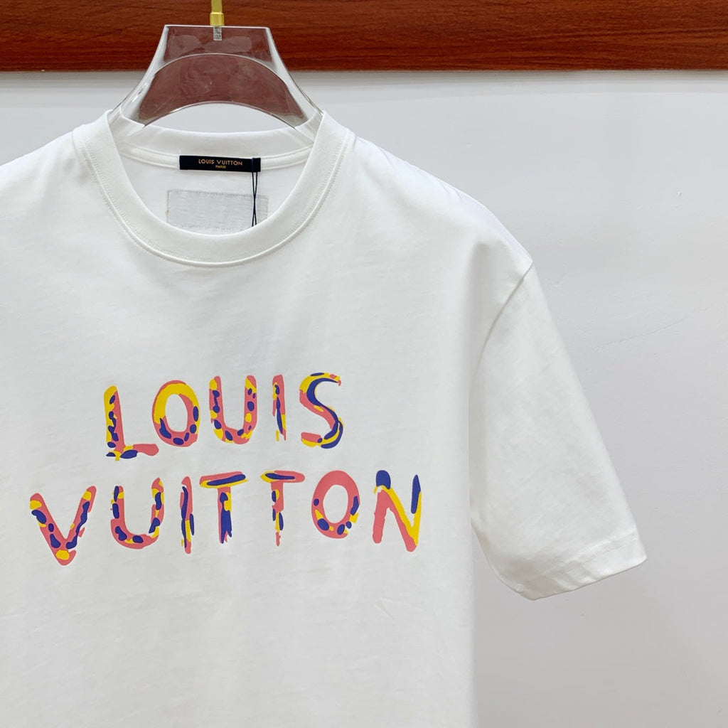 LOUIS VUITTON LV T-SHIRT COLORFUL LOGO IN WHITE COTTON 238876