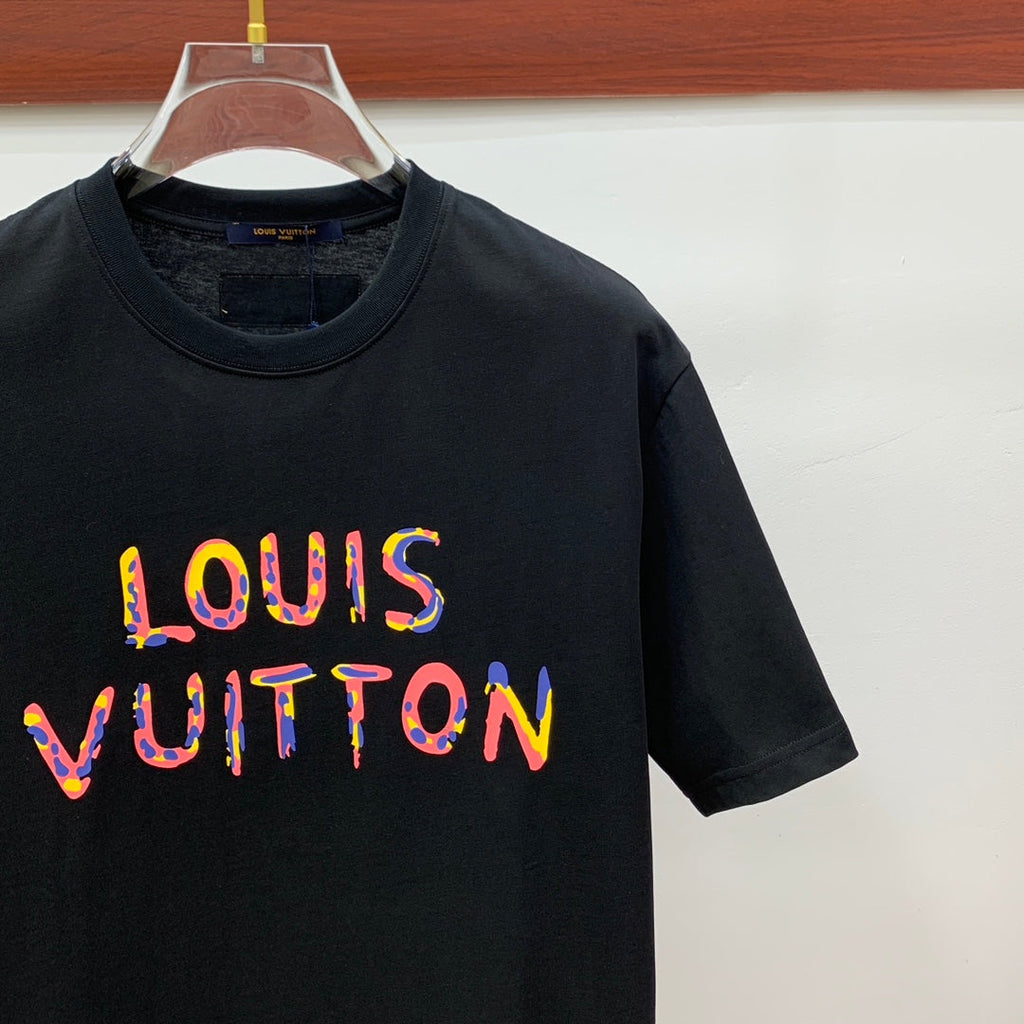 LOUIS VUITTON LV T-SHIRT COLORFUL LOGO IN BLACK COTTON 238877