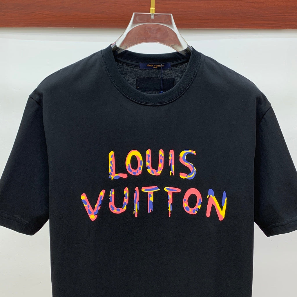 LOUIS VUITTON LV T-SHIRT COLORFUL LOGO IN BLACK COTTON 238877