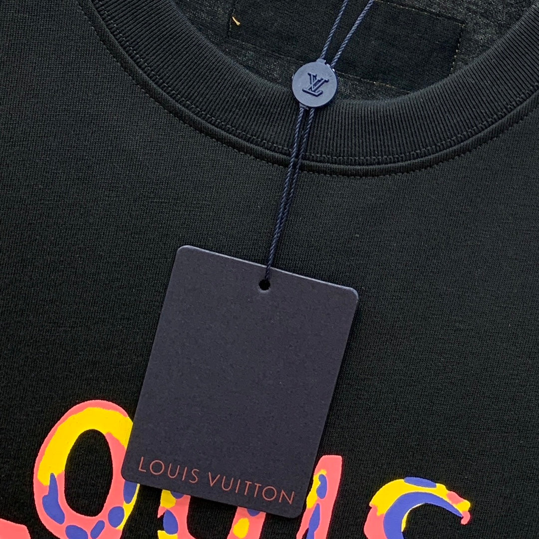 LOUIS VUITTON LV T-SHIRT COLORFUL LOGO IN BLACK COTTON 238877