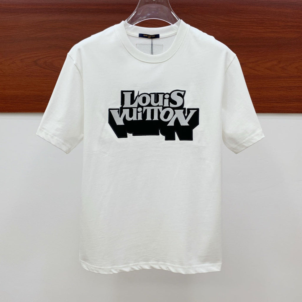 LOUIS VUITTON LV T-SHIRT EMBROIDERED LOGO IN WHITE COTTON 238878