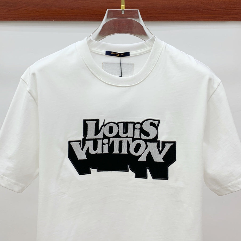 LOUIS VUITTON LV T-SHIRT EMBROIDERED LOGO IN WHITE COTTON 238878