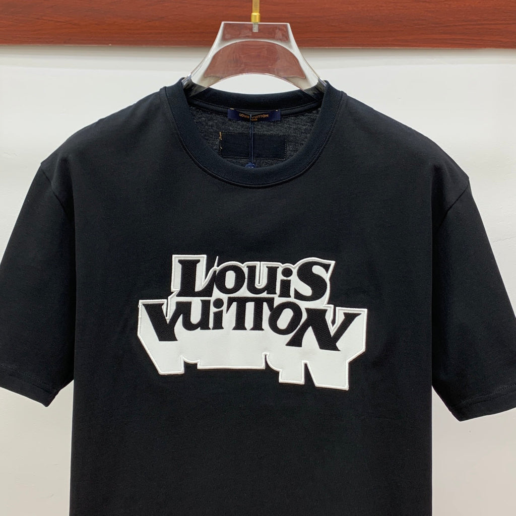 LOUIS VUITTON LV T-SHIRT EMBROIDERED LOGO IN BLACK COTTON 238879